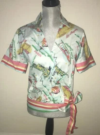 New TRINA TURK Tour Wrap Top size SMALL NWT ($268) Retro Travel Resort