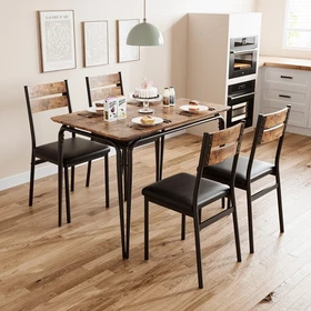 5 Piece Dining Table Set Home Kitchen Breakfast Wooden Top Table with Chairs