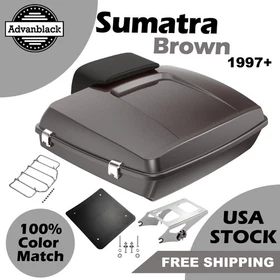 Advanblack Sumatra Brown Razor Rear Tour Trunk Pack Top Box For Harley Touring
