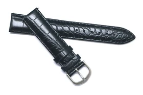 20mm 21mm Black or Brown Croco Embossed Leather Water Resistant Men Watch Strap