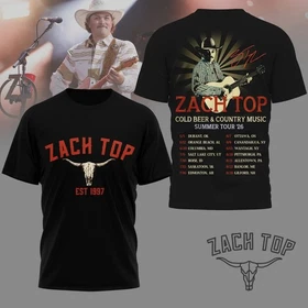 Zach Top Summer Tour 2026 Shirt Cold Beer Country Music Concert Fans Black Tee