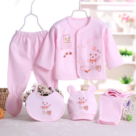 5-Piece Newborn Baby Outfit Set Unisex Cotton Clothes Top Pants Hat Bib