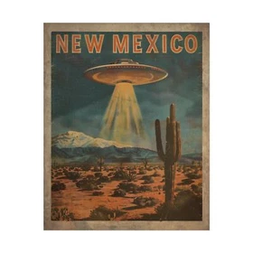 Vintage UFO NEW MEXICO Poster, UAP Roswell Alien Decor, Sci-fi Wester Wall Art