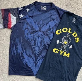 Lot Under Armour Freedom Mens M Loose USA Bald Eagle New Golds Gym Logo T Shirt