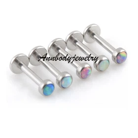 16G 5/16'' Steel Internally Threaded Labret Fit Flat Synthetic OPAL Top Lip Ring
