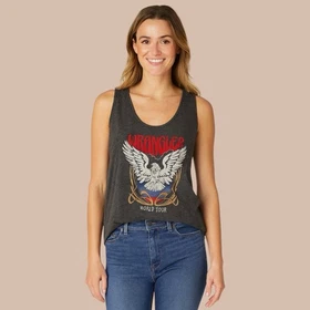 Wrangler Retro Eagle World Tour Logo Caviar Heather Racerback Tank Top Shirt