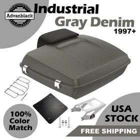 Advanblack Industrial Gray Denim Razor Rear Tour Trunk Pack Top Box For Harley