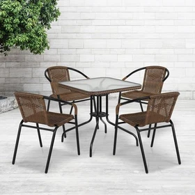 5-Piece Square Indoor/Outdoor Patio Table And Rattan Chairs Set - 28 W X 28 D X