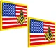 2 Lot MASONIC REGALIA AMERICAN FLAG EMBROIDERED IRON-ON PATCH SQUARE COMPASS