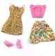 Barbie Vintage Outfit Set Dress Top Skirt And Shoes Pink Heart Theme 5 Piece Lot