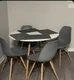5-Piece Round Dining Table Set, 4 Gray Chairs, Black/White Top, 42in
