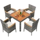 5 Piece Patio Dining Set, Wicker Patio Conversation Set with Wooden Table Top...