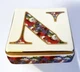 New Anthropologie 'N' Monogram 2Pc Handpainted Stoneware Square Trinket Box