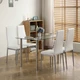 5 Piece Dining Set Glass Top Table and 4 Upholstered Chairs Kitchen Furniture